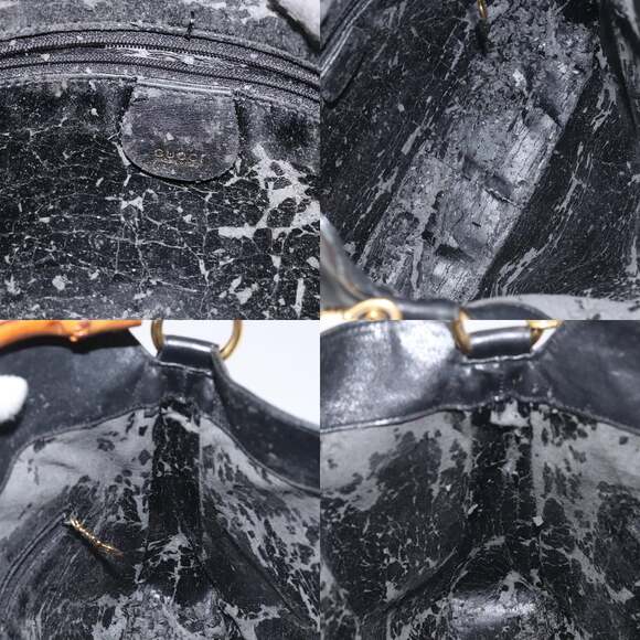 GUCCI Bamboo Hand Bag Leather Black Gold 001 0166 001 0166 - Picture 11 of 12
